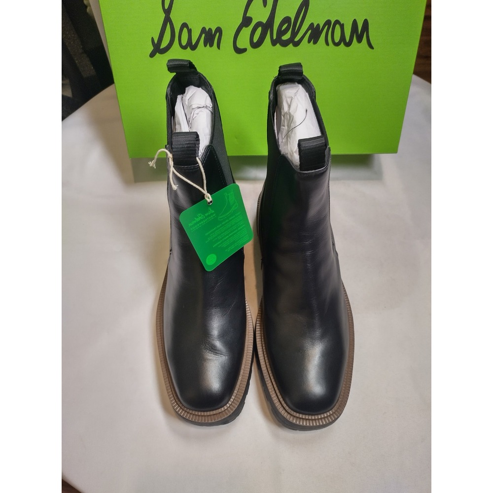 Sam Edelman Laguna Waterproof Chelsea Boots Black Leather Lug Sole Women 9